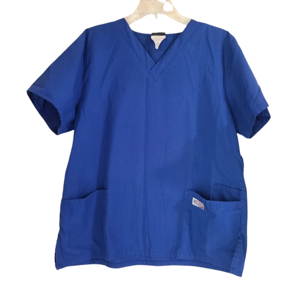 Scrub Zone Blue V-Neck Unisex Scrub Top Shirt Short Sleeve Large Medical Uniform